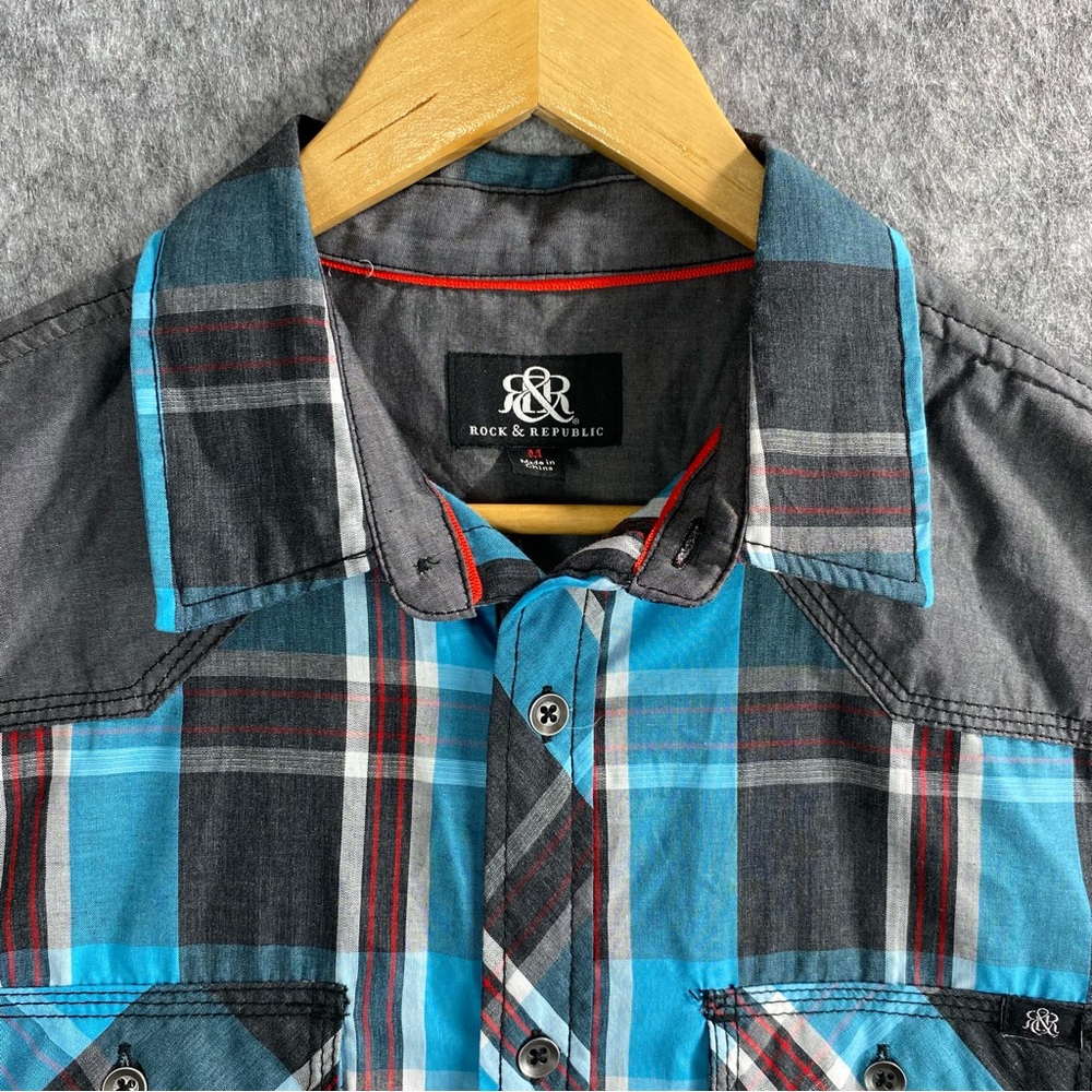Rock‎ & Republic Mens Multicolor Plaid Long Sleeve Button Down Shirt Size M - Picture 3 of 10
